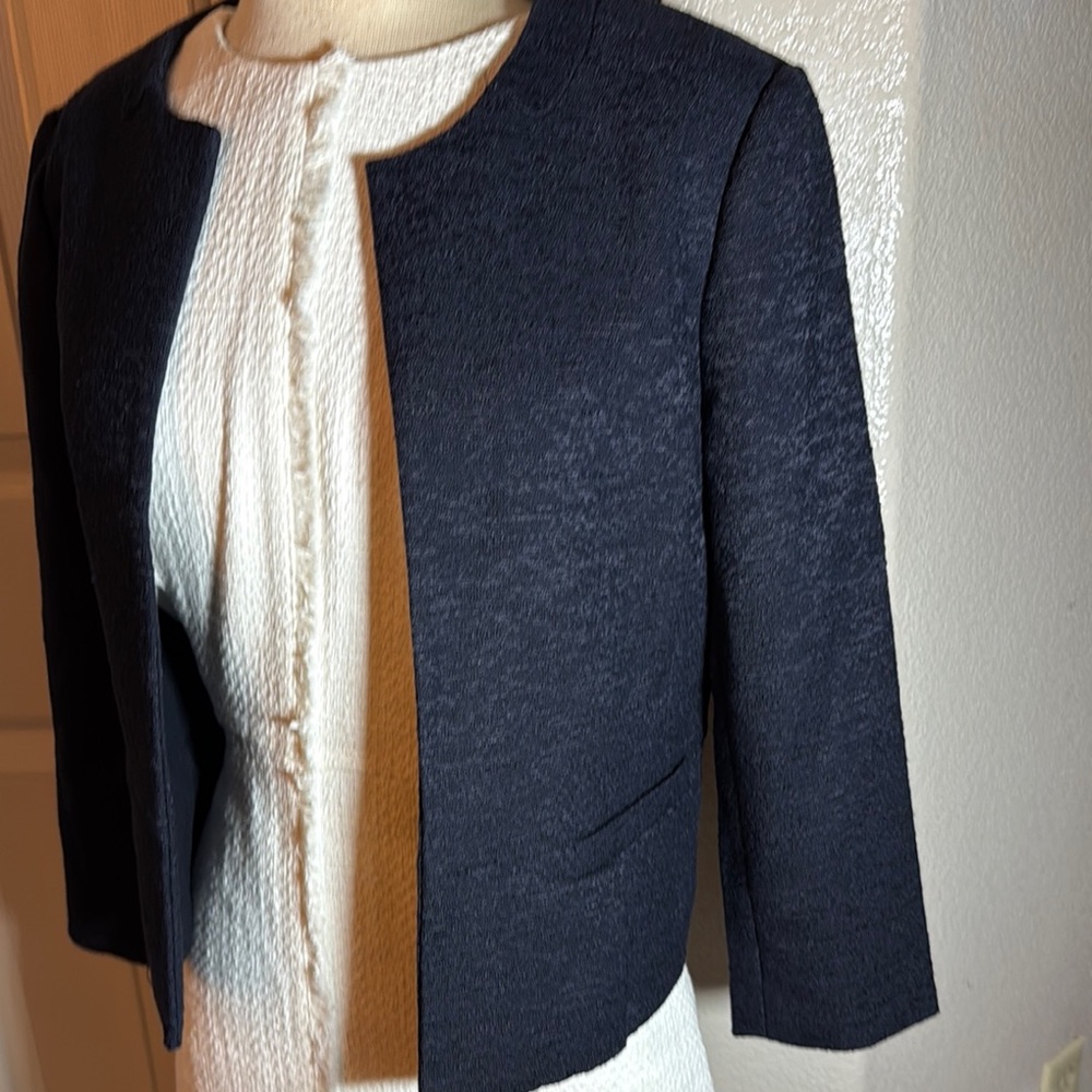 Ann Taylor Blue Blazer with Textured Fabric and Streamlined Design - Picture 3 of 8